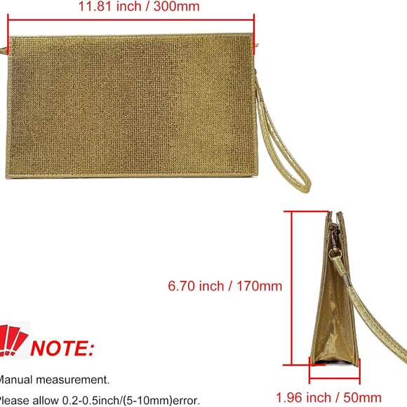 Large Satin Wristlet Clutch Bag for Women Rhinestones Evening Party Purse - Picture 4 of 6